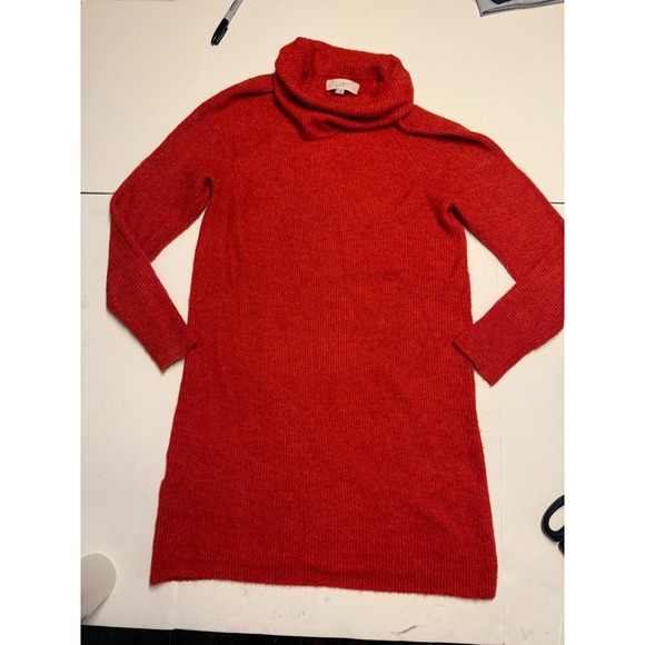 LOFT Dresses & Skirts - Loft Burnt Orange Cowl Neck Sweater Dress Long Sleeve Knit Mini 549190 Mens S